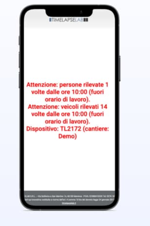 messaggio di alert sul dispositivo di controllo